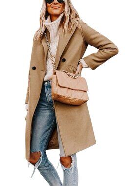 Fashion Women’s Camel Wool Blend Winter Coat Large Long Classic Elegant NWT